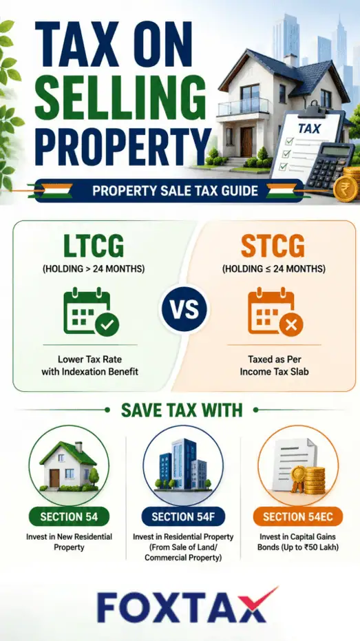 Capital-Gains-Tax-on-Sale-of-Property-in-India-Explained-with-LTCG-STCG-Section-54-54F-and-54EC-Tax-Saving-Options