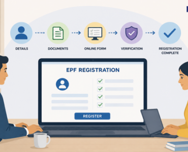 Illustration of EPF registration process for employers and employees in India Illustration of EPF registration process for employers and employees in India