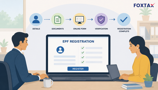 Illustration of EPF registration process for employers and employees in India