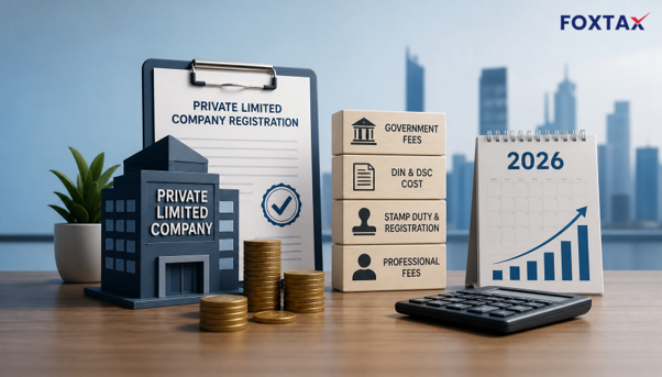 Illustration of private limited company registration fee components in India for 2026