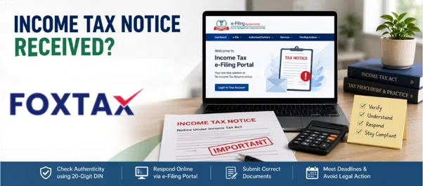 Taxpayer-checking-an-income-tax-notice-online-through-the-Income-Tax-e-filing-portal-with-financial-documents-and-tax-records