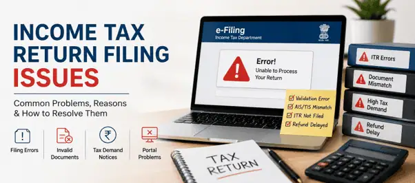 Taxpayer reviewing income tax return filing issues and correcting ITR mistakes on India's e-filing portal