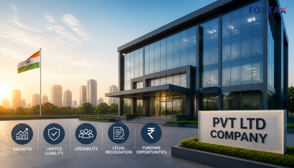 Illustration of a corporate building representing a Pvt Ltd company in India